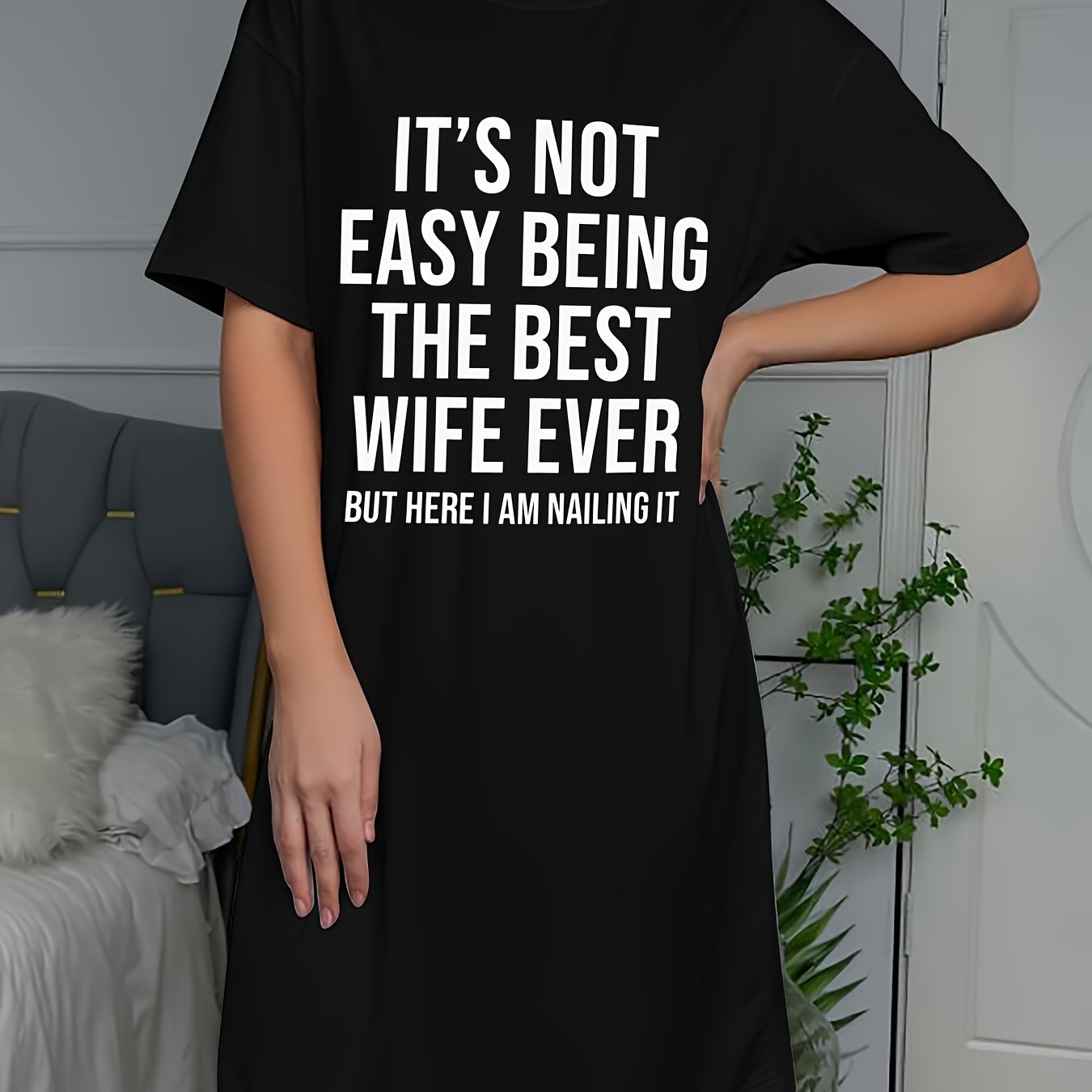 TEMU Soft Women's Casual Pajama Home Letter Print Spring/summer Short Sleeve Dress