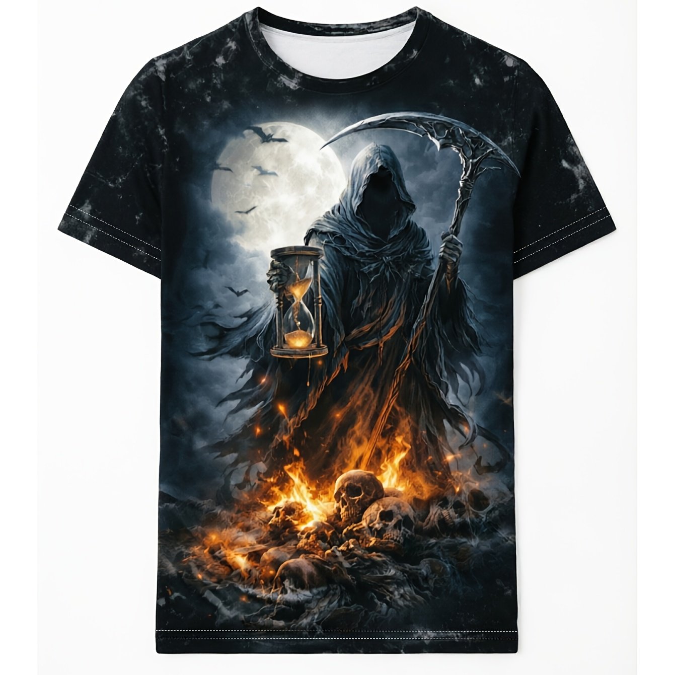 TEMU Men's T-shirt, Round Neck, Mesh Short Sleeve, Full Print With Reaper Pattern, Style, Perfect For Men And Summer, Printed T-shirt
