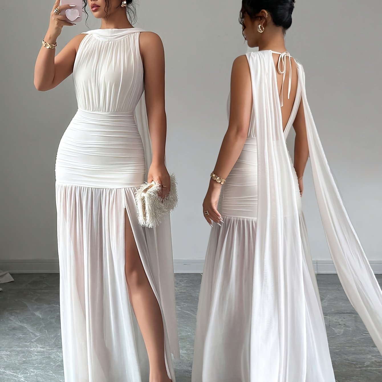 TEMU Women'-color Minimalist Sleeveless Maxi Dress For Spring/summer, Suitable For New Year Outfits, Dates, Holidays, And Valentine's Day Wear
