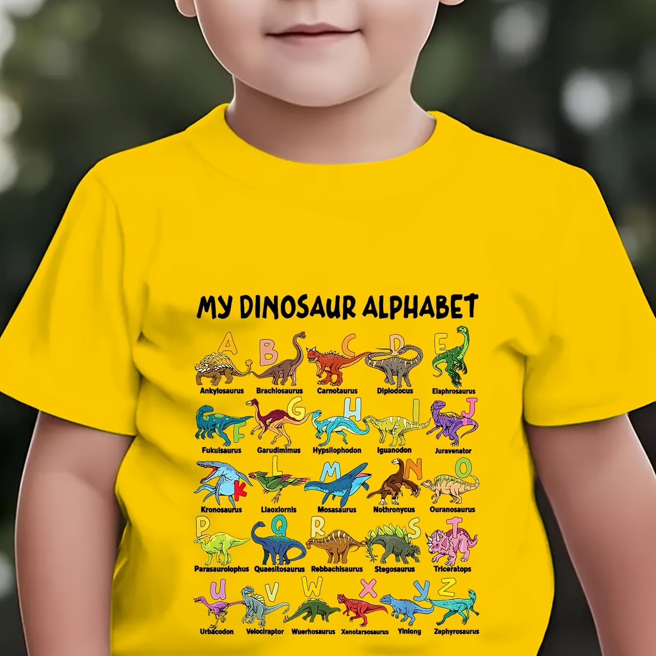 Summer Boys' Fashion Short Sleeve "my Dinosaur Alphabet" Dinosaur Element Alphabet Print Outdoor Casual Top Ny-dx5404