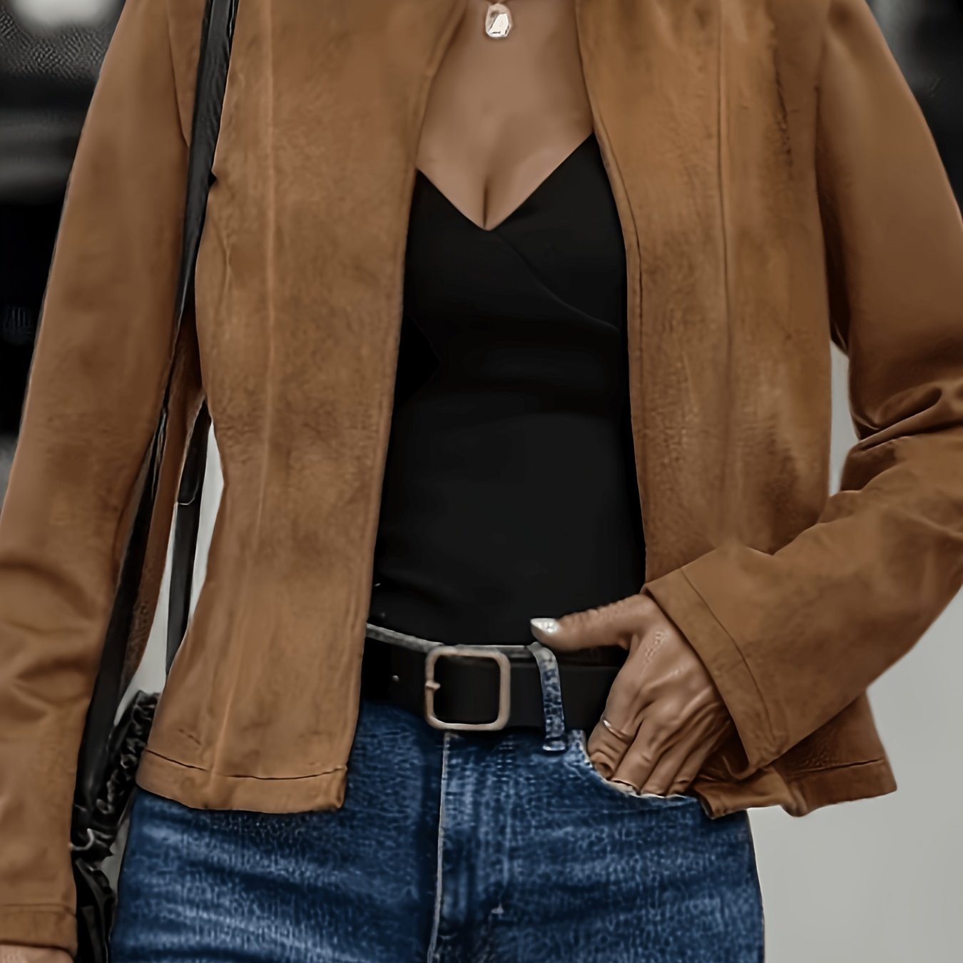 TEMU Spring/autumn New Solid Short Collar Jacket Top Open Cardigan No-pocket Coat
