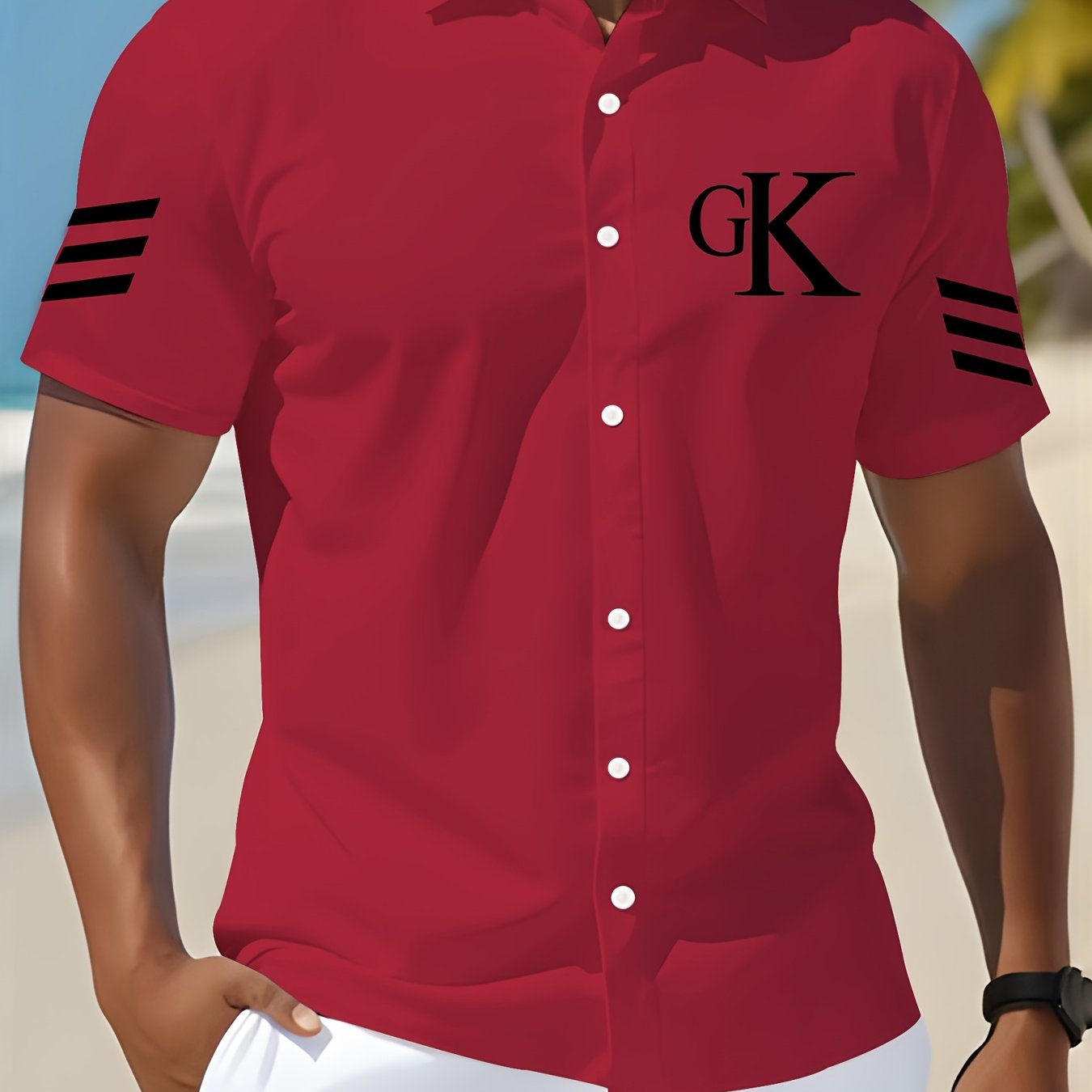 TEMU Men' Casual Shirt - Short Sleeve Lapel Summer Beach Party Outdoor Wear, Breathable Machine Washable Regular Fit, Stretch Fabric, , , Durable