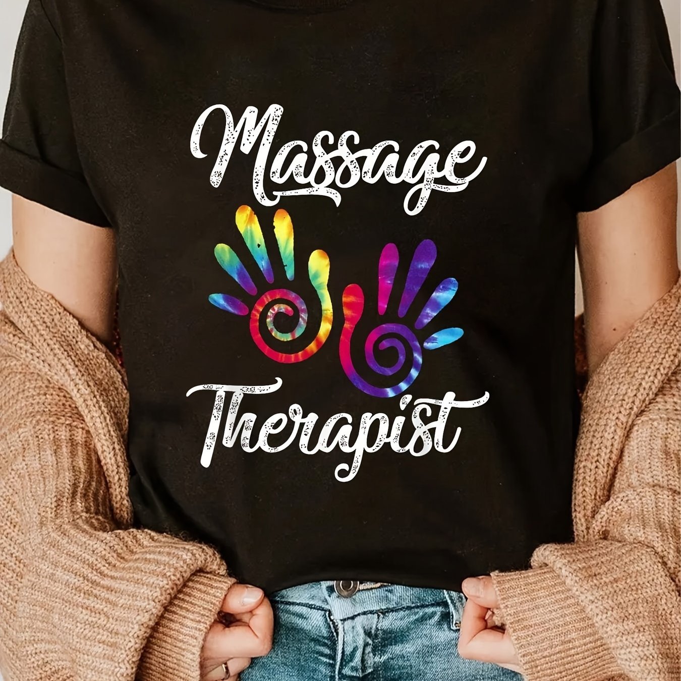 TEMU Women's "massage Therapist" Graphic Tee - Casual With Colorful , , Wellness Professionals & Massage Therapists, Massage Gifts