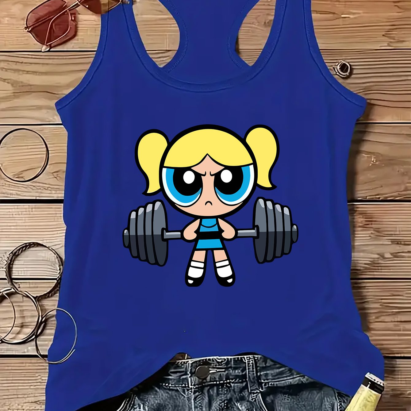 TEMU Powerpuff Bubble Dumbbell Pattern Print Design, Summer Sleeveless Casual Vest, , Soft And Comfortable, Casual S, Suitable For Daily Wear And
