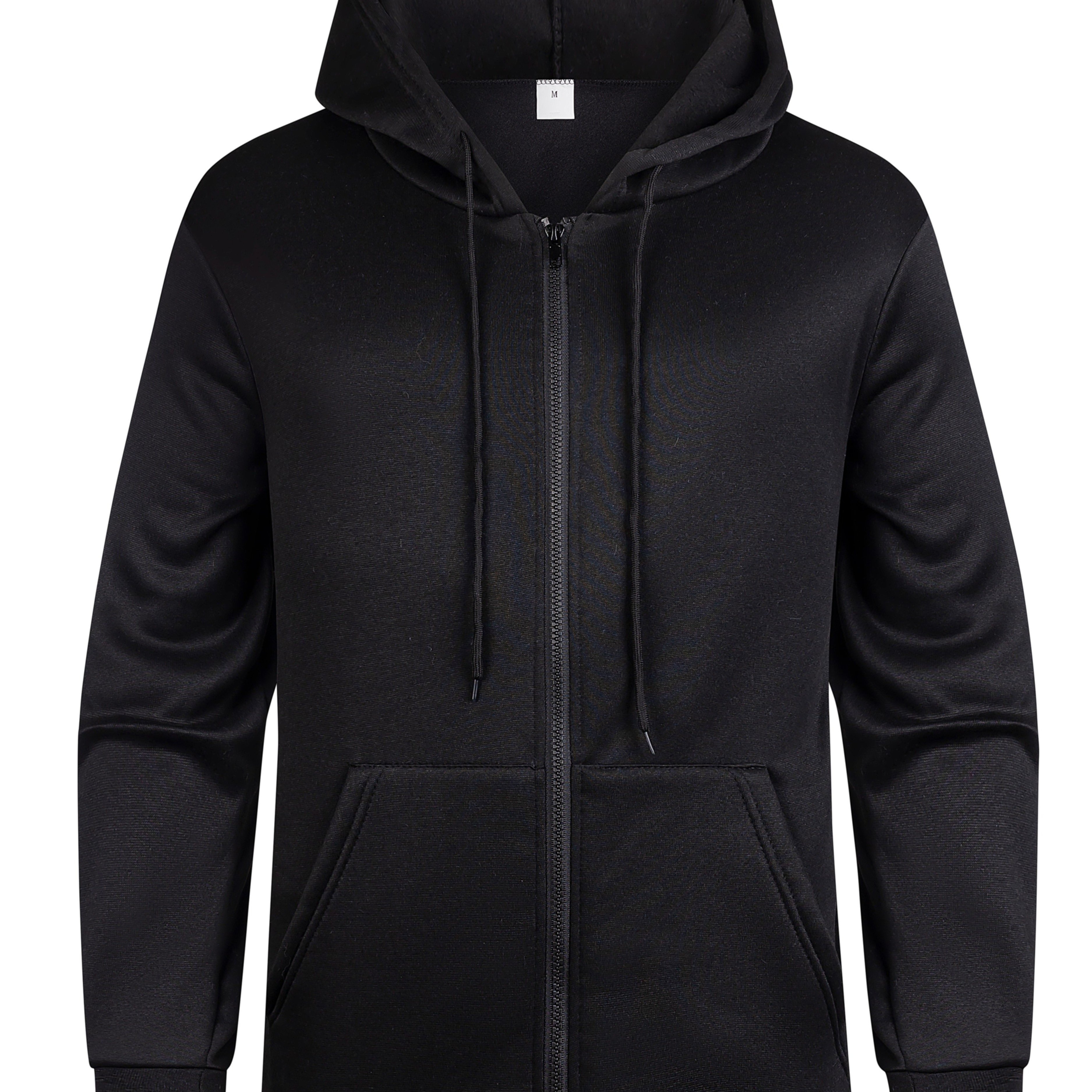 TEMU Men's Casual Zip-up Hoodie, Solid Color Hooded Sweatshirt, Classic Athletic Drawstring Hooded Top, Autumn Essentials