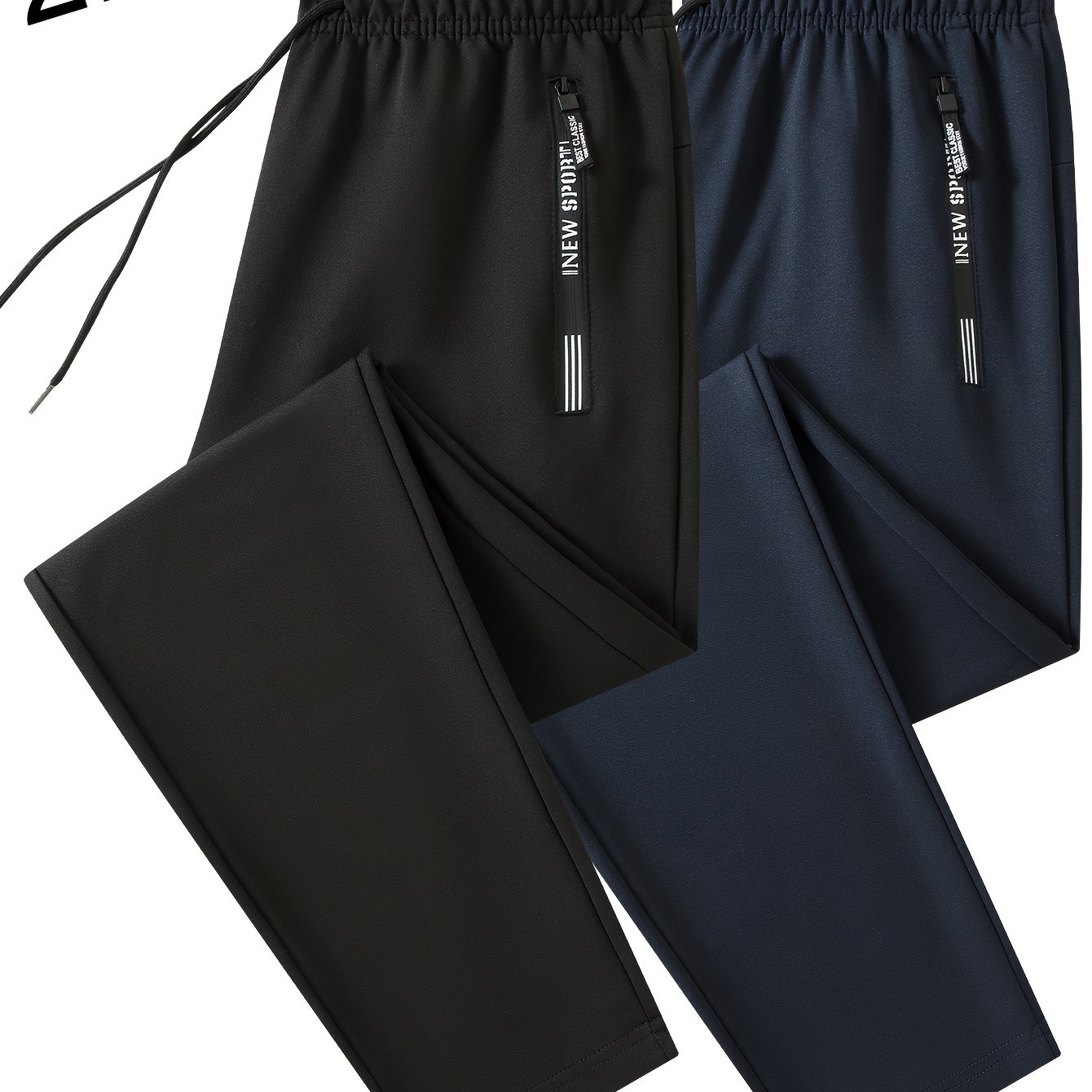 TEMU 2pcs Men's Spring And Fall Sports Long Pants With Zipper Pocket And Waist Drawstring Suitable For Gym And Everyday Casual Wear