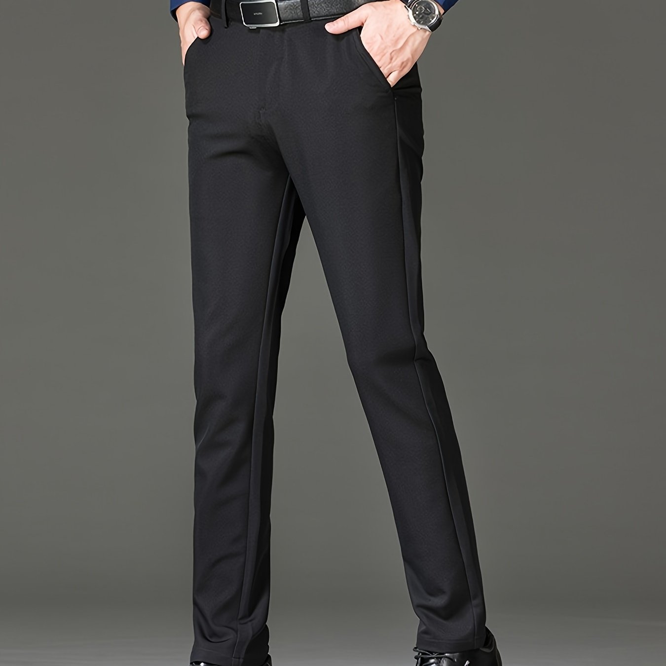 Classic Design Dress Pants Men's Formal Solid Color Slightly - Temu Germany