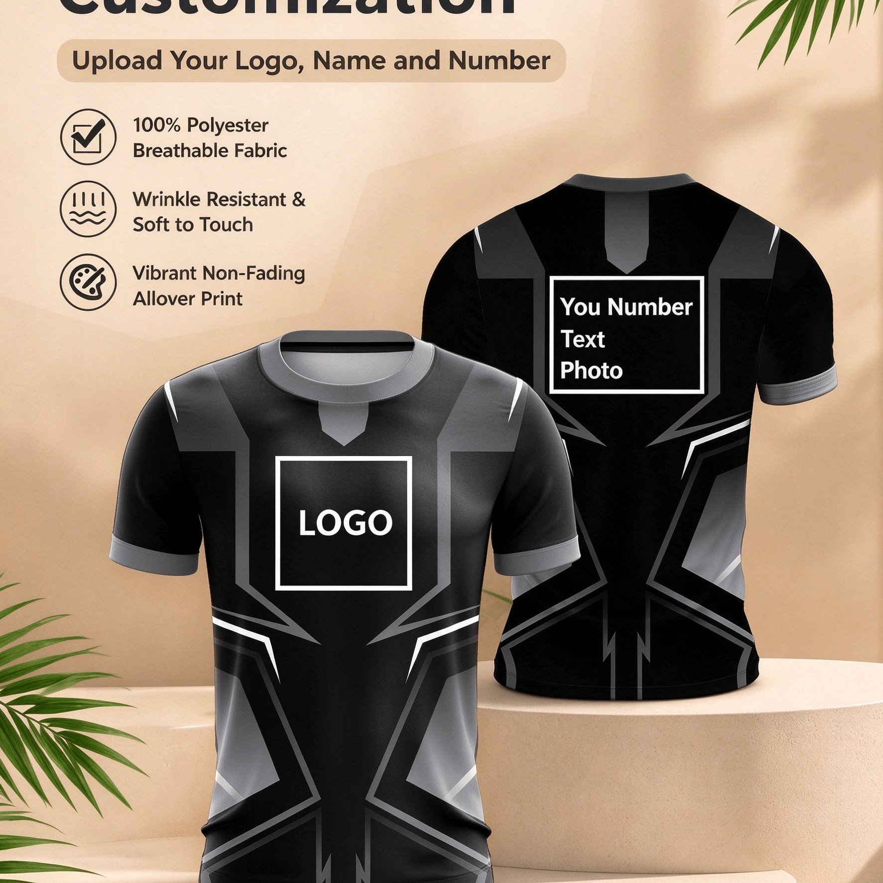TEMU Men's Customizable Geometric Print Jersey T-shirt - Personalized Multi-region Design, Options, Breathable Stretch Polyester For Team Sports &