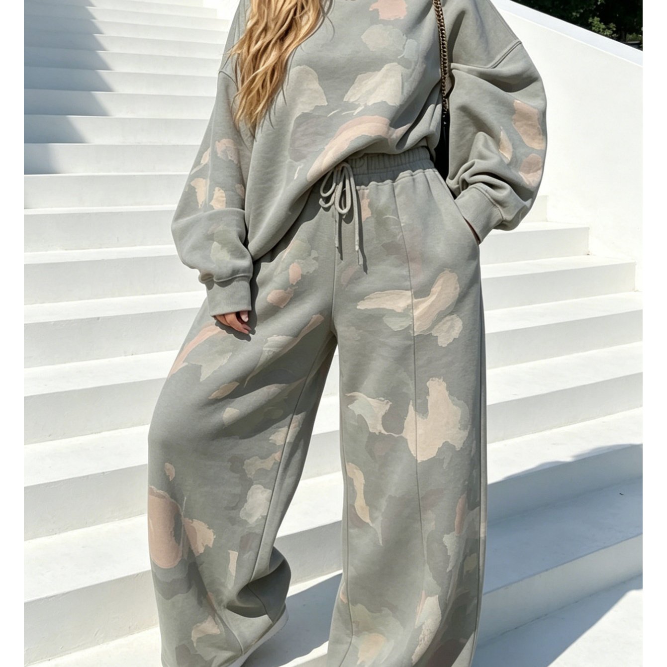 2026 New Plus Size Printed Casual Outfit For Women: Round Neck Loose Sweatshirt+ High Waist Wide Leg Sweatpants 2pcs Set. Relaxed Style Versatile Sports Suit. Comfortable And For Daily Commuting