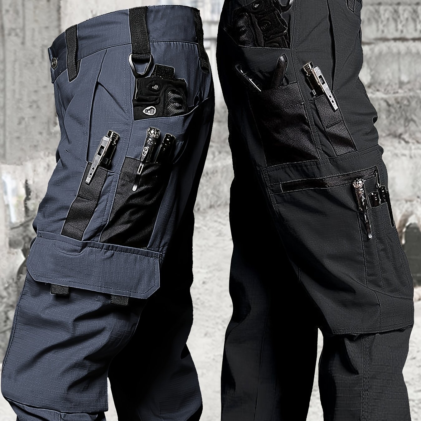 Image of 2pcs Men's Tactical Cargo Pants, Durable Multi- Trousers Designed For Outdoor Construction Work, Hiking, And Trekking, Casual Tactical Trousers | Adjustable Waist Pants | Hiking Gear (no Belt)