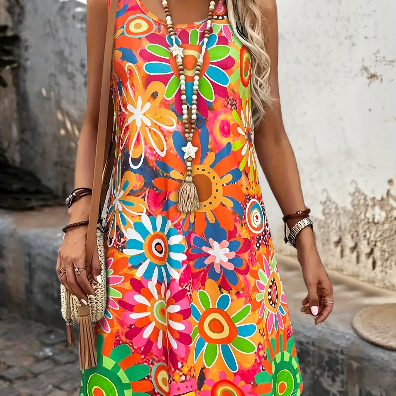 Vacation Spring Summer New Floral Print Women's Vest Dress