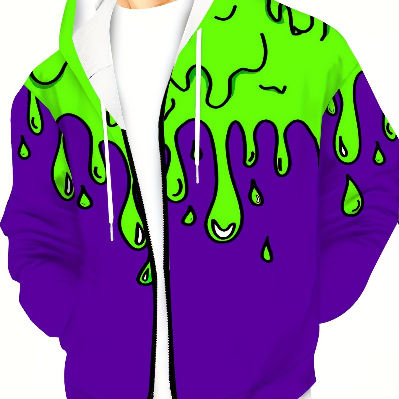 TEMU Men's Plus Size Tassel Digital Printing Men's Creative Top Hooded Zipper Sweater