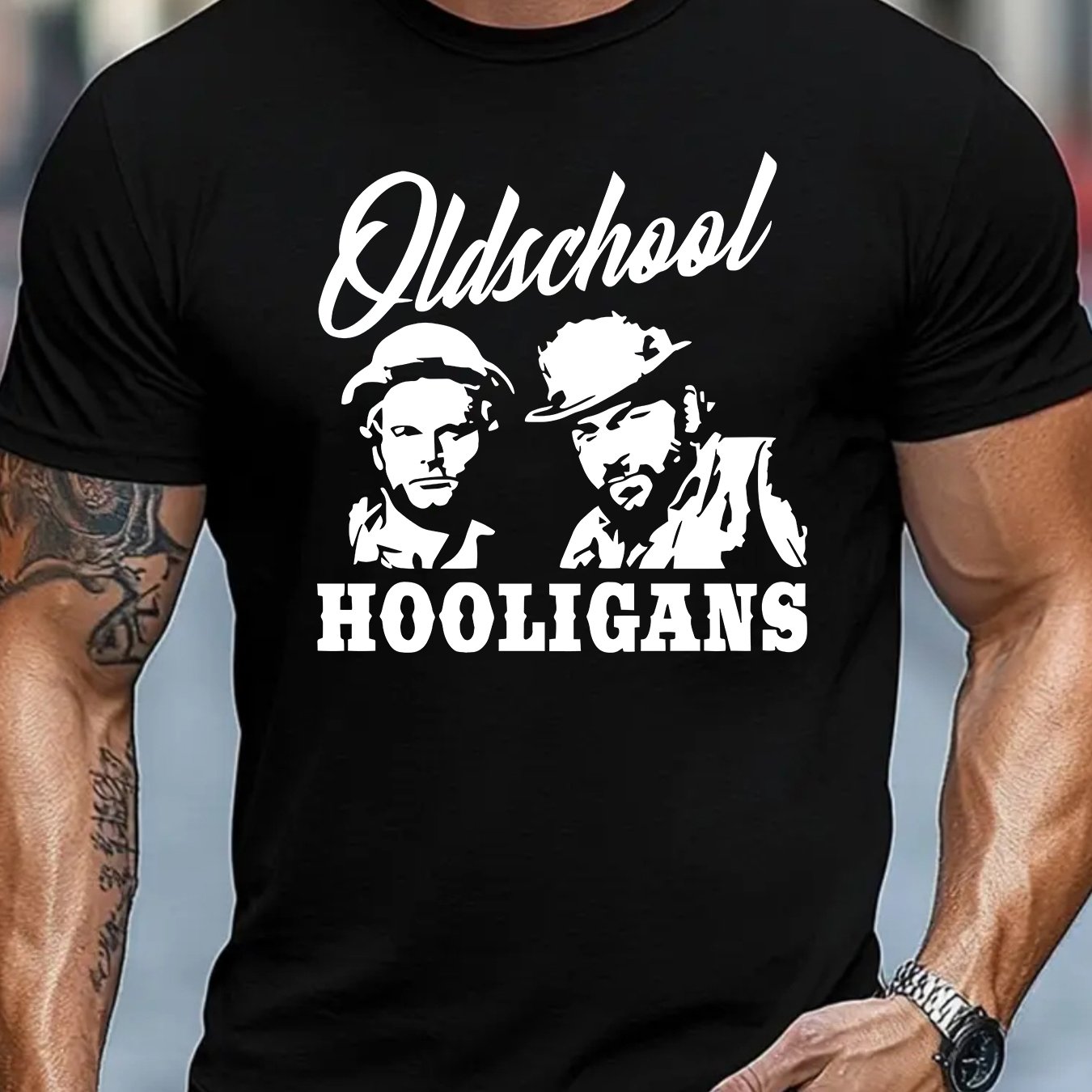 E-shop Herren T-Shirt mit Vintage-Gangstermuster, Geschenk-T-Shirt, Fest-T-Shirt, Herren-T-Shirt, Rundhals Kurzarm, lässig, bequem atmungsaktiv,