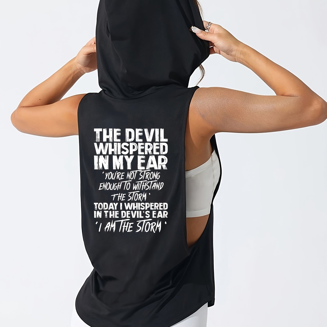 TEMU Women's Sleeveless Hooded Sports Tank Top, " , I Am " Print, Loose Fit, Machine Washable, Suitable For Spring/summer Casual And Athletic Wear,
