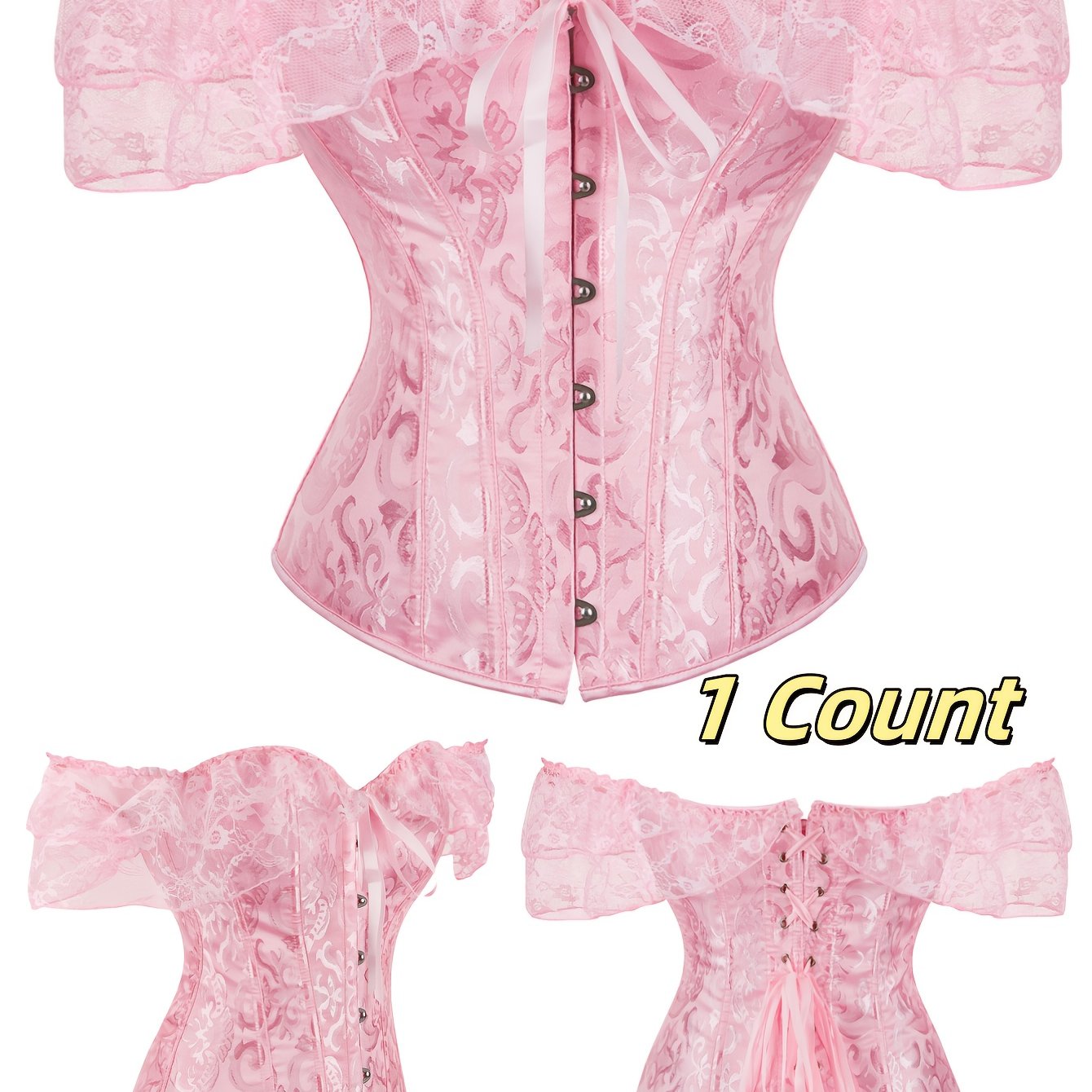 TEMU Elegant bloemenkant lijfje – Aansluitende top met verstelbare strikjes aan de achterkant, Comfortabele shapewear, vintage lingerie voor