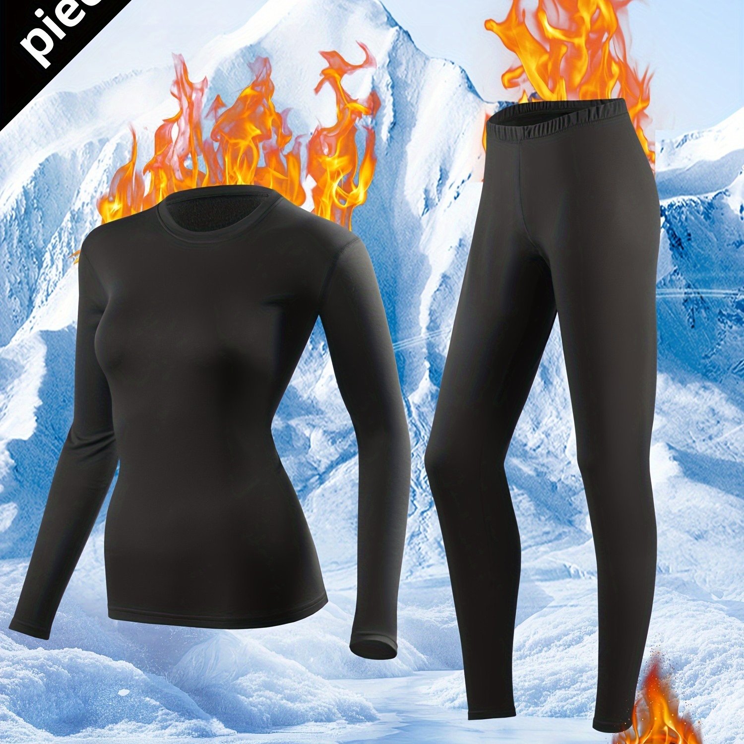 2pcs Women's Thermal Underwear & Ski Base Layer - Full Bodysuit With Pants | Warm Winter Clothing, Machine Washable Layering For Weather, & Daily Wear | 2pcs Suit
