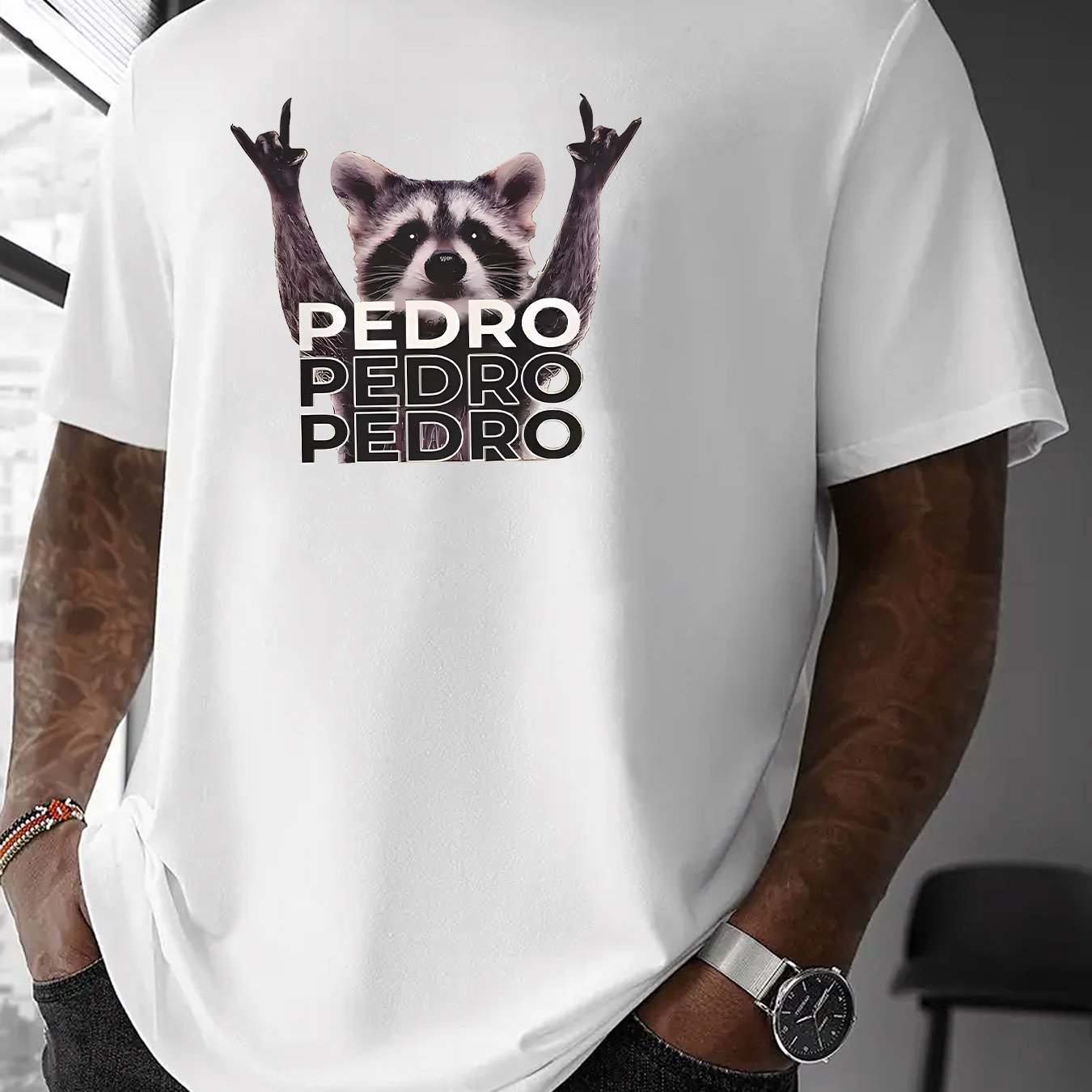 TEMU Raccoon Graphic Print American Graffiti Letter Print Short Sleeve T-shirt Unisex Couple Top