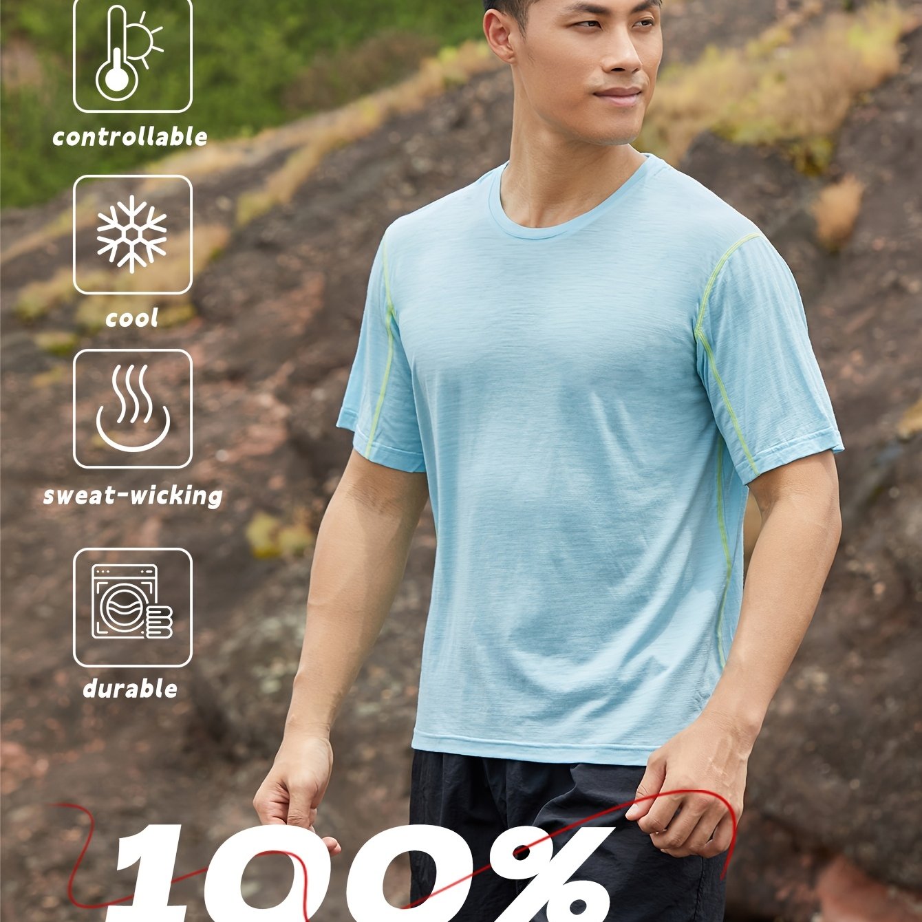 Men's Summer Wool Wool Quick-drying Short-sleeved Breathable Crew-neck Short-sleeved T-shirt