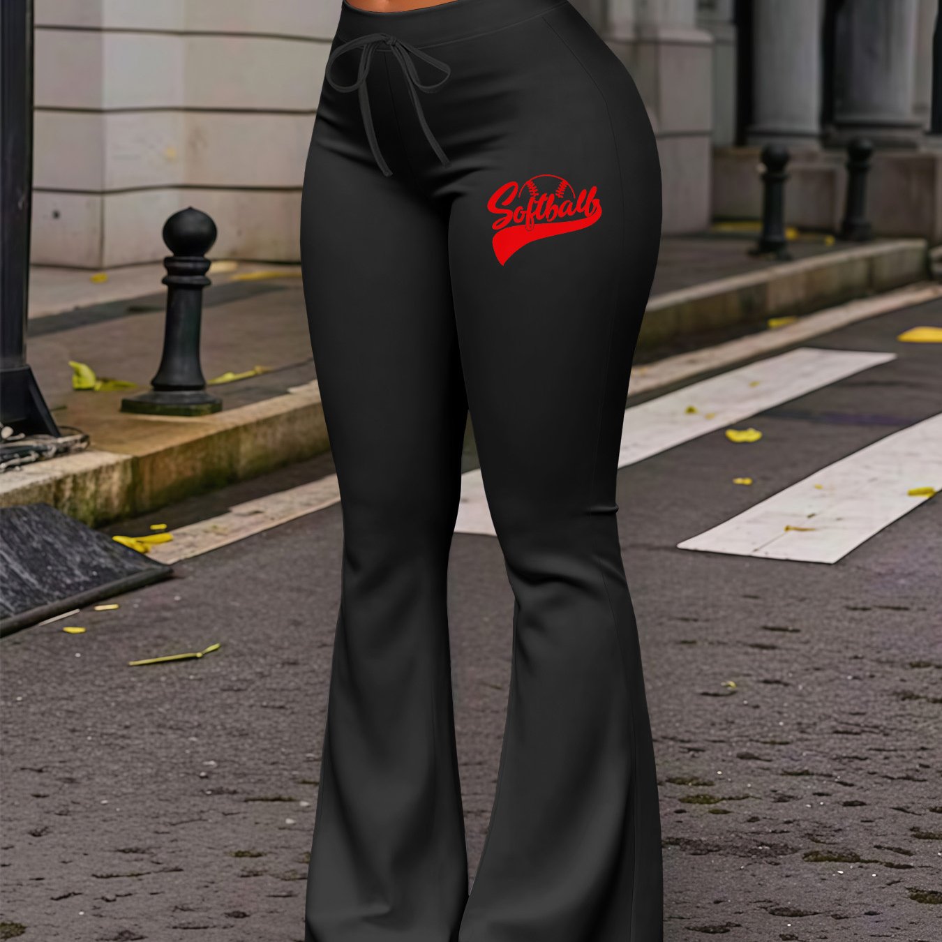 TEMU New Autumn Women's Clothing From Europe And America Featuring Softball Text Elements, Printed Patterns, With A Drawstring At The Waist For