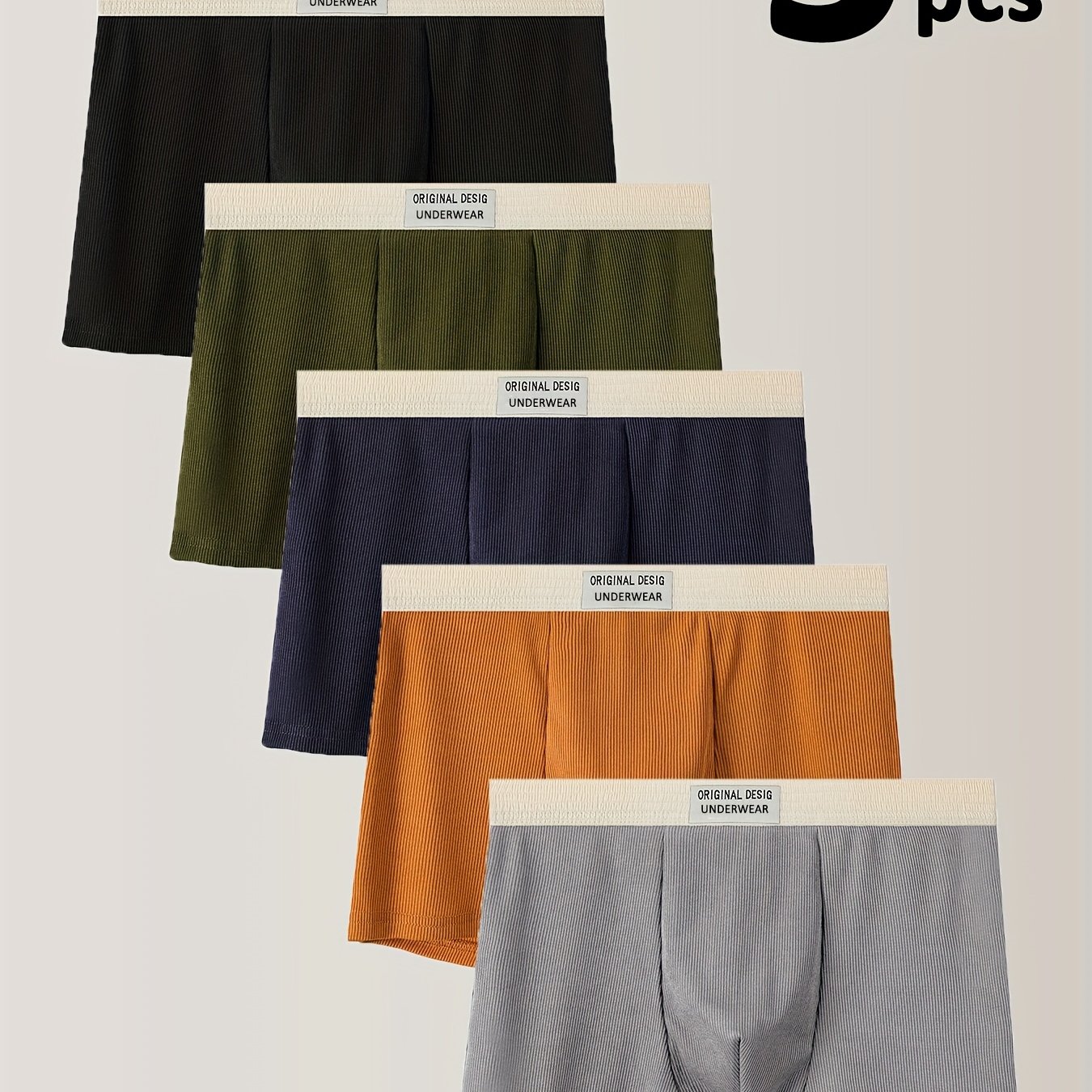 5pcs Men's Boxer Briefs, Medium Stretch Knit Fabric, Soild Color Underwear, Casual Sports Trunks Everyday Wear