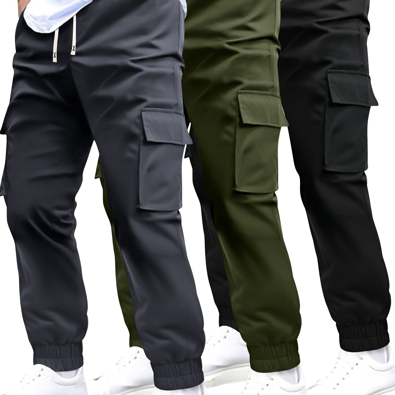 TEMU 3pcs Cargo Jogger Pants, - Lightweight , Drawstring Waist, /fall Casual Athletic Pants