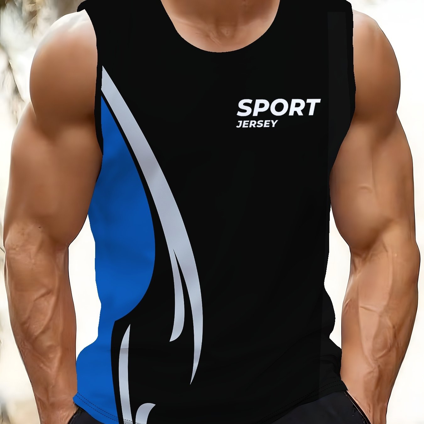 TEMU [print Design-not Textured] Athletic Tank Top, Men's Casual Print Vest, Regular Fit, Soft And Comfortable Fabric, Suitable For Fitness Training,