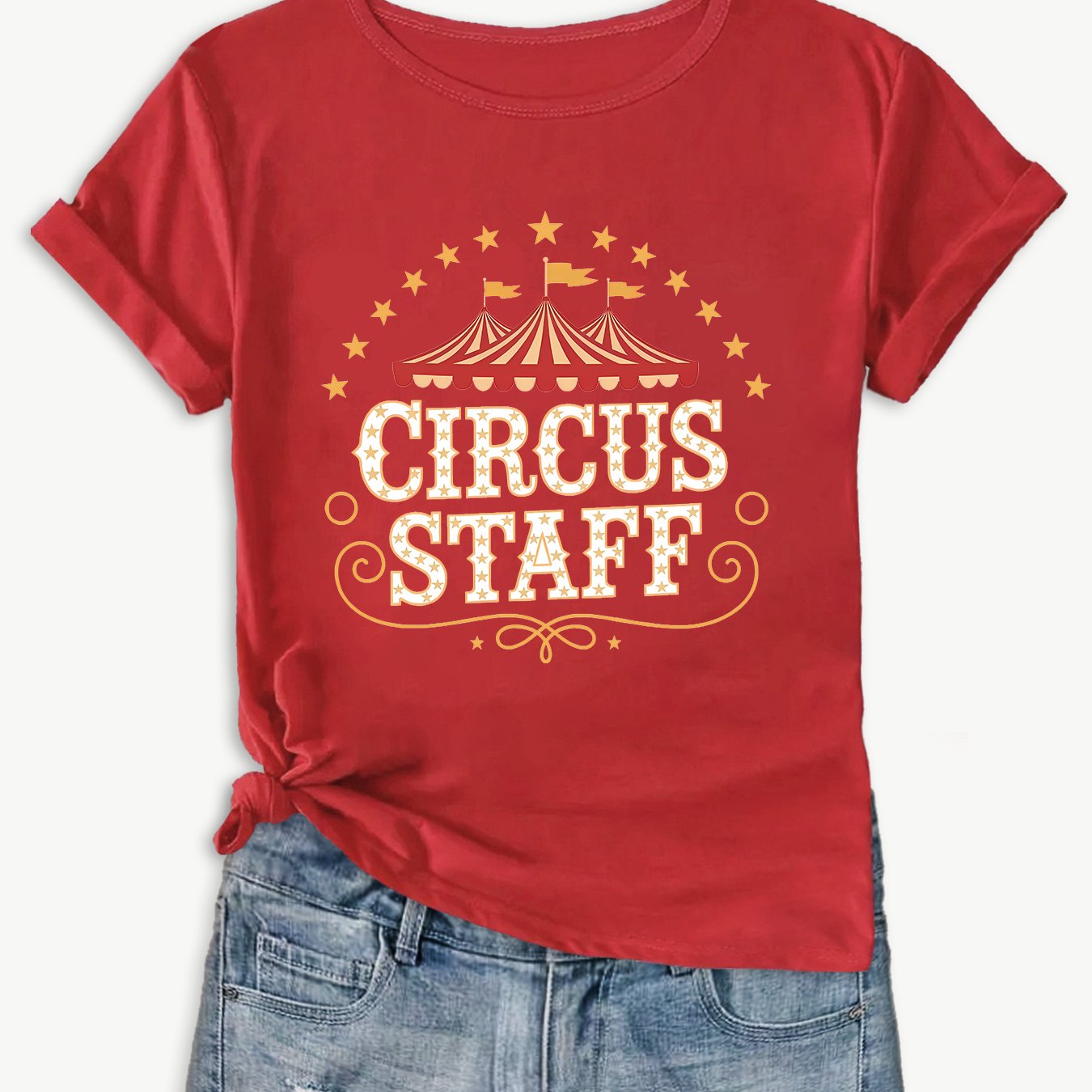 TEMU Tent Pattern With Stars Surrounding "circus Staff" Print, Breathable And Soft, For Sports Parties, Cute, Elegant, And Stylish, For Home And