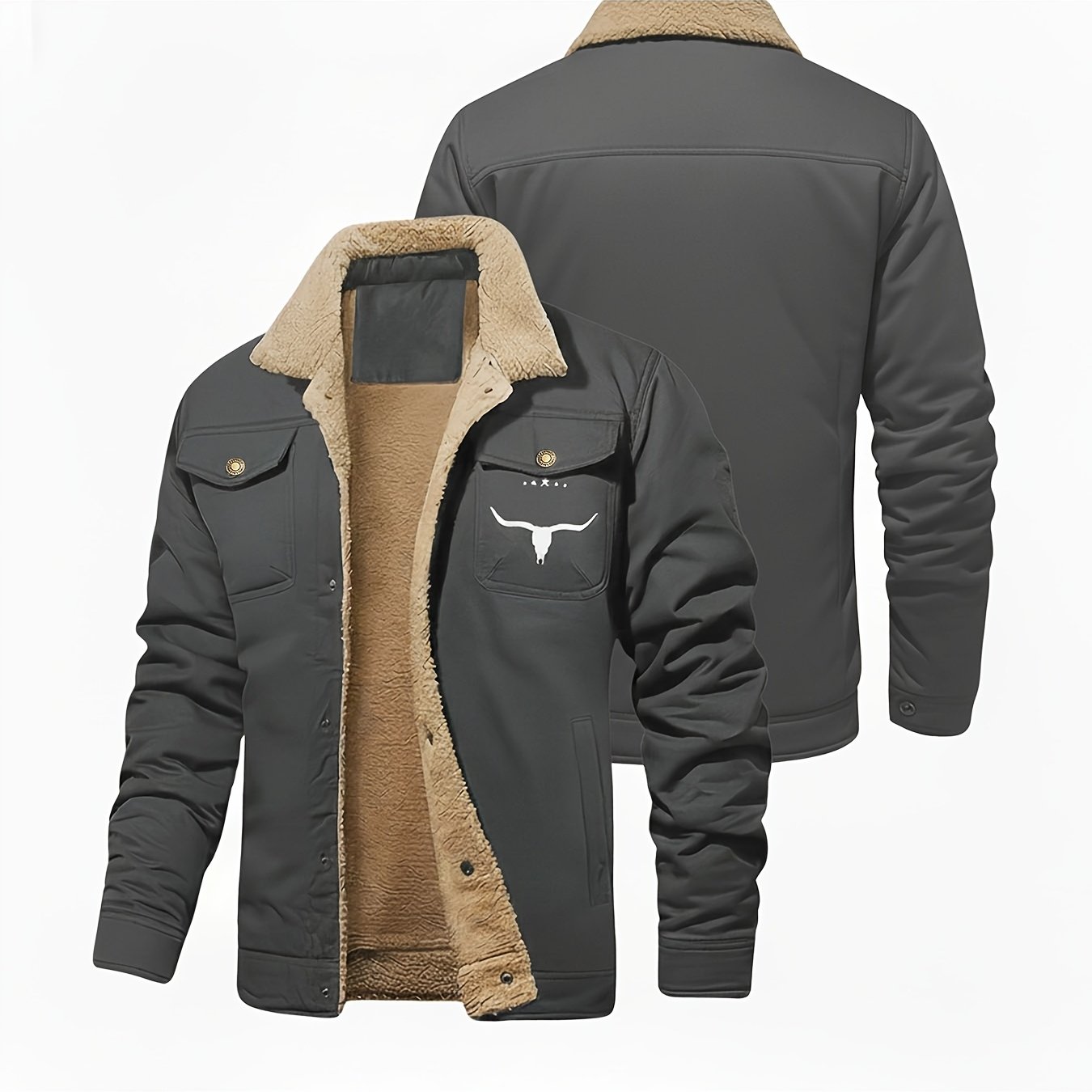 TEMU American Men's Outdoor Casual Autumn Winter Thick Warm Cargo Style Jacket Outerwear, Outing Social Daily Uncle Style Autumn Winter Fleece-lined