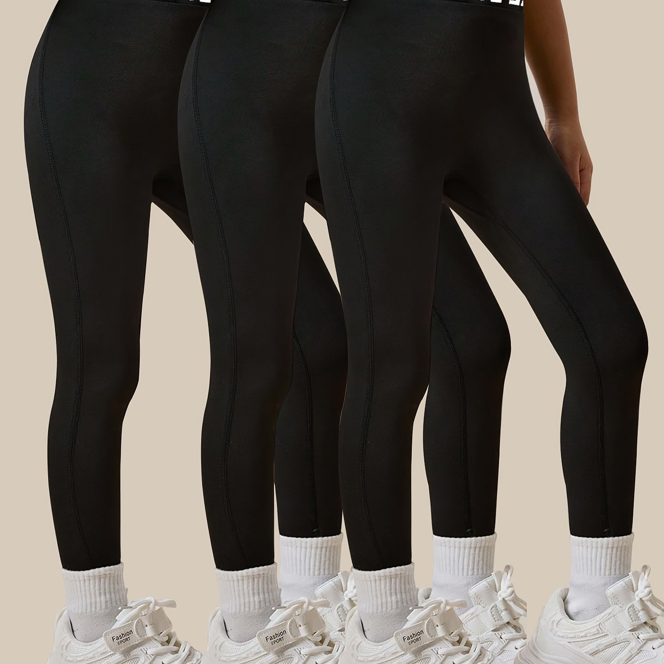 Girls' Four-season Casual Fashion Pants 3pcs Set, With Letter Webbing On The Waistband. Style, Suitable For Going Out For Workouts, Running , Etc. Worn Daily, A Perfect Gift, Perfect For Outdoor