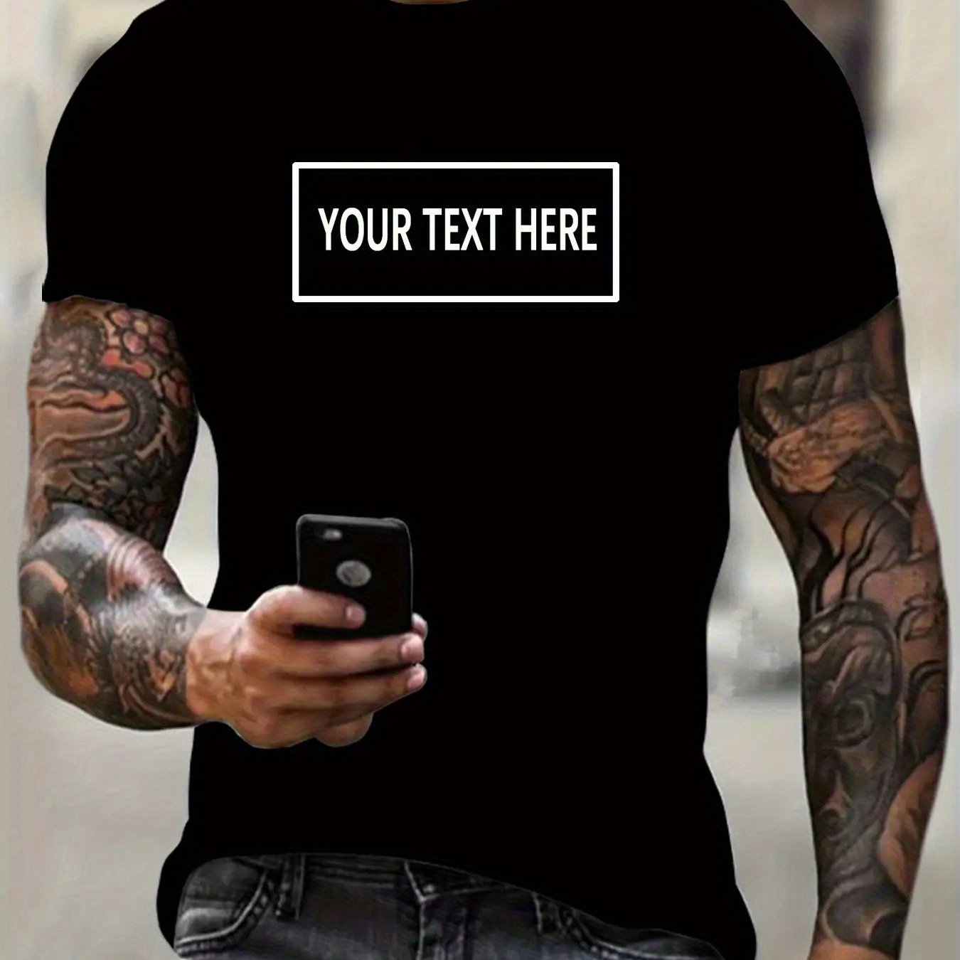 TEMU Customizable Men's Round Neck Short Sleeve T-shirt, Summer Casual Athletic Wear, Design Your Text/logo/image/ Breathable 3d Print, Knit Fabric,