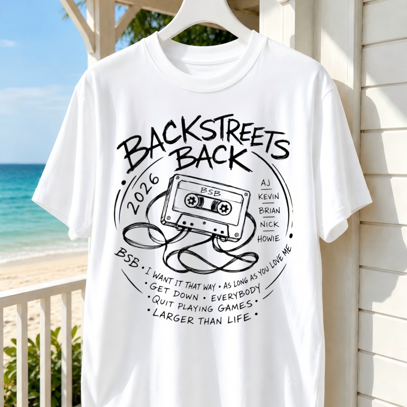 Image of Plus Size Men's T-shirts Backstreet Bsb Retro Cassette T-shirt With Names & Song Titles - Iconic Graphic Tee Suitable For - Wear, Machine Washable Nostalgic Gift For Fans, Plus Size