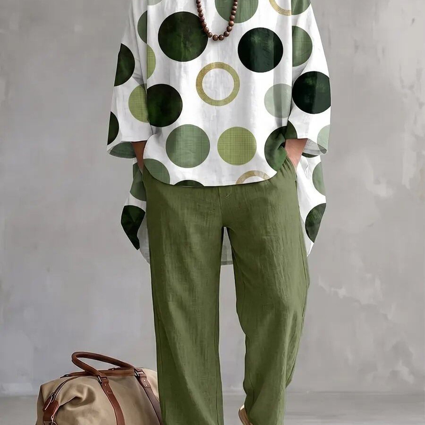 Men's Irregular-cut Top & Casual Pants - Geometric Print Pattern (no Embroidery). Ideal For Casual , Featuring Crew Neck And Lightweight Breathable Fabric