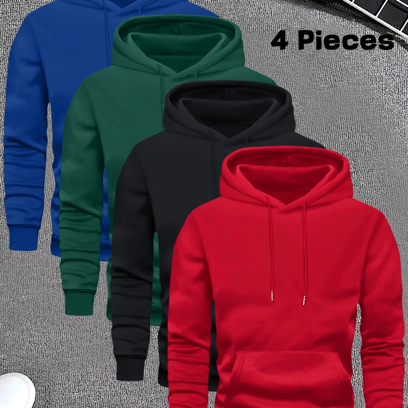 TEMU 4pcs Fashion Hoodies 2024 Men's Plain New Fleece-lined Casual Versatile Fashion Hoodies