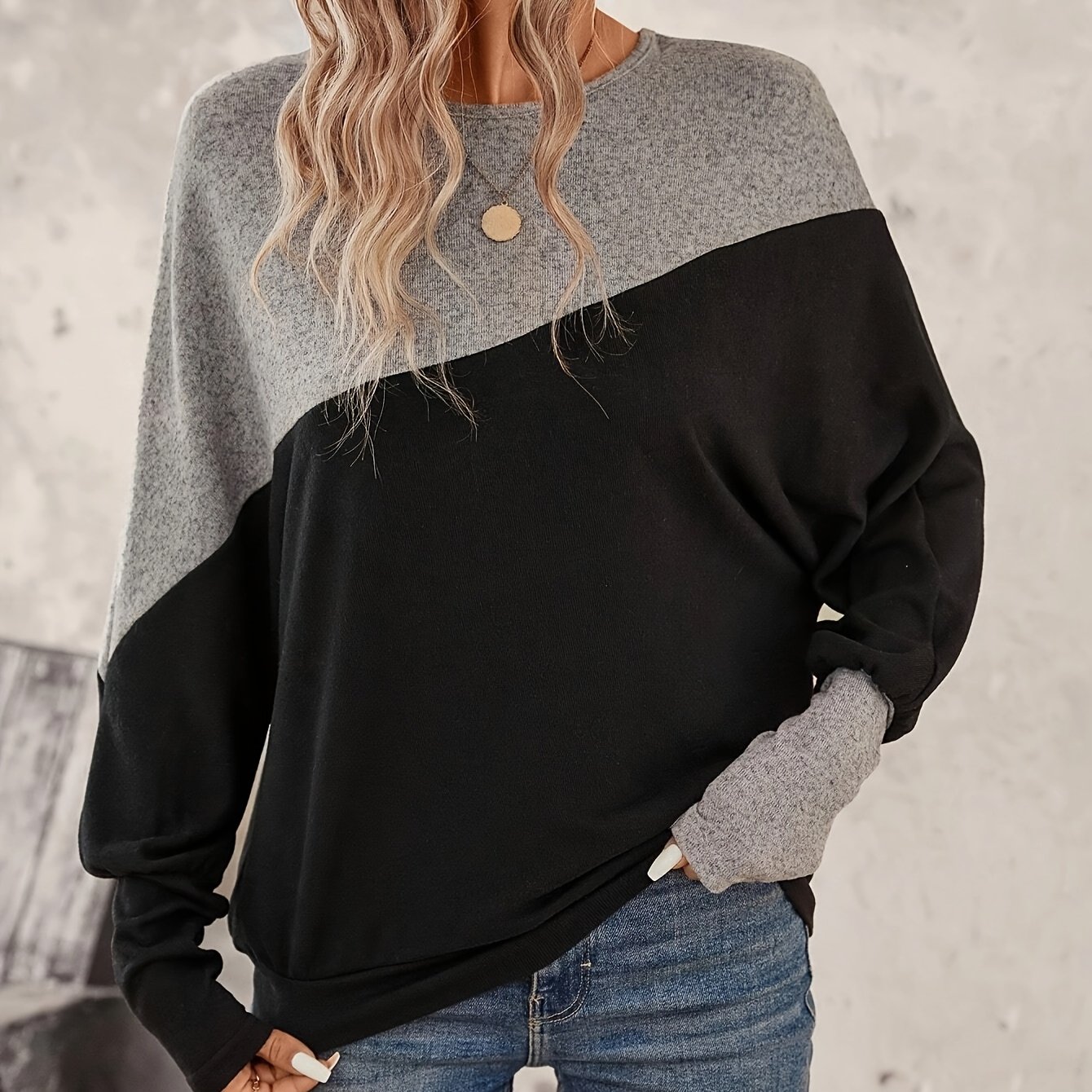 E-shop Damenmode Patchwork Fledermausärmel T-Shirt