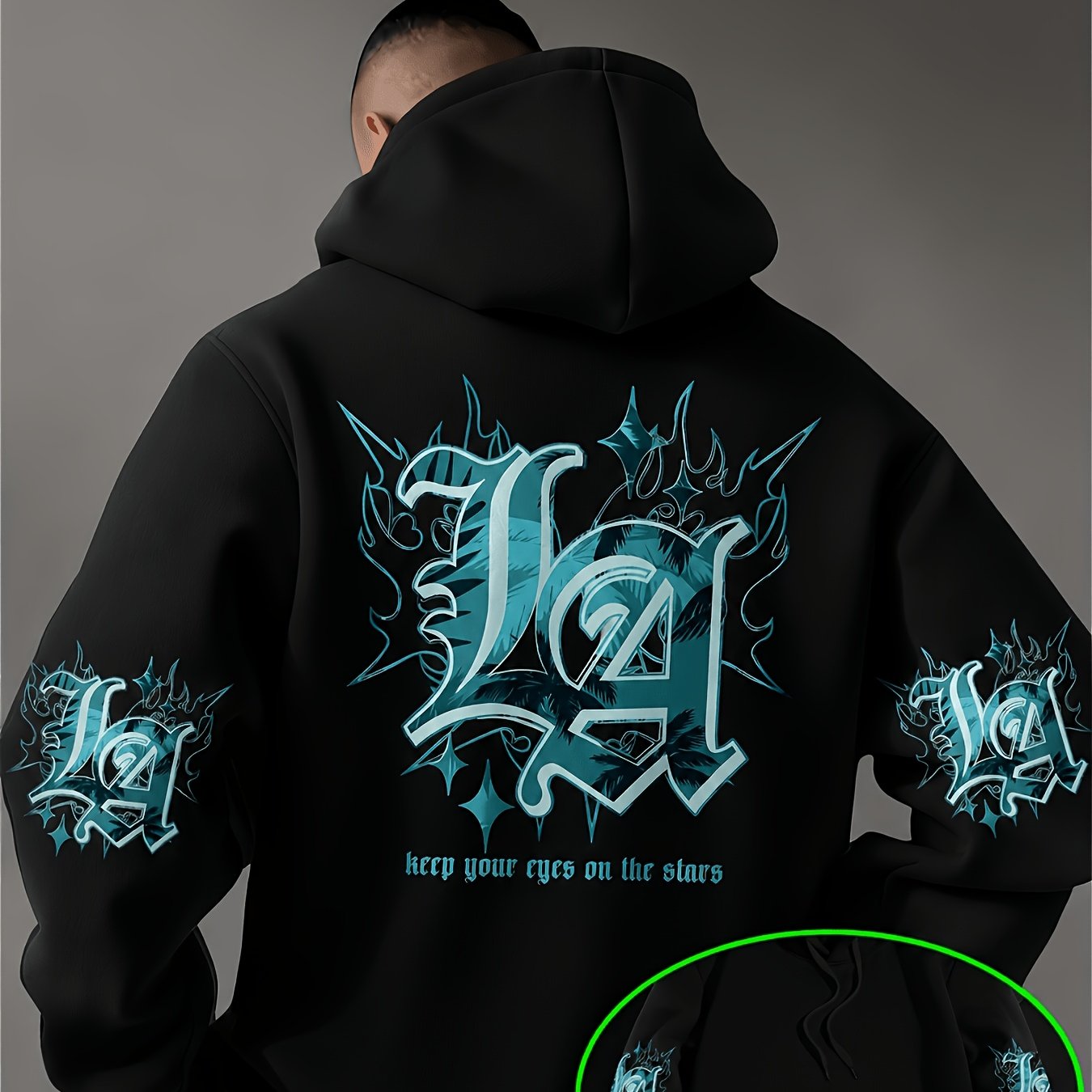 Image of Men's Hooded Sweatshirt With "la" Trendy Print And Matching Arm Design, Super Stylish "la" Pattern, Perfect For Casual To American Themed And Gatherings , Exuding Hardcore American In Casual
