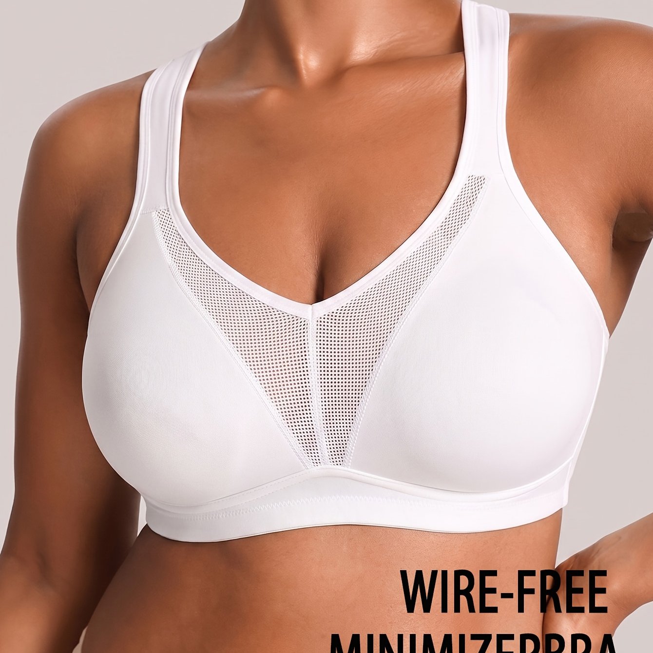 Image of Plus-size Women's Bra With Mesh Panel Sexy Design, Casual And Comfortable Simple , T-shirt Bra, Padded Women's Bra, Wire-free Bra