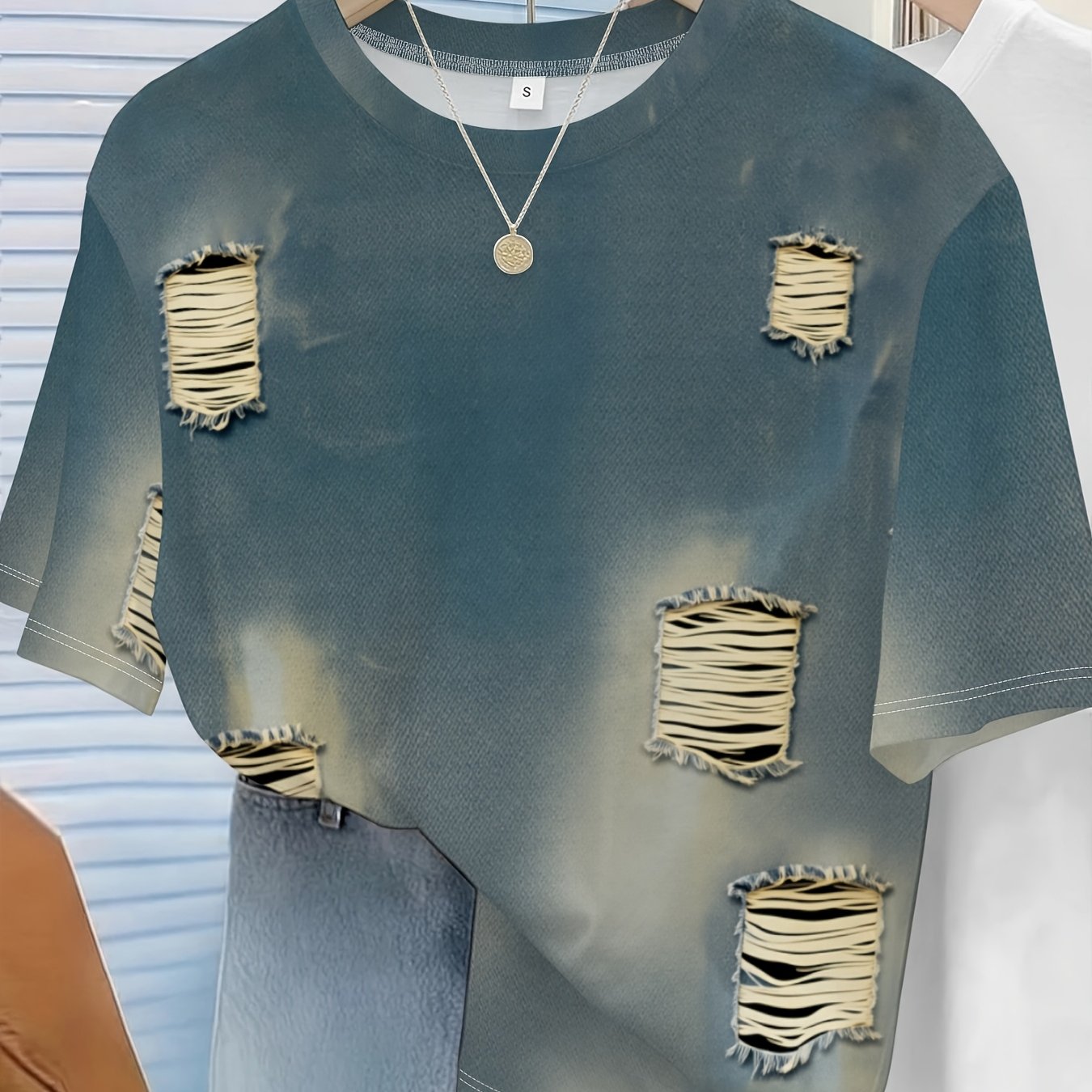 TEMU Camiseta de manga corta para mujer con estampado rasgado de de moda, top personalizado de estampado versátil, ropa suelta y cómoda para uso