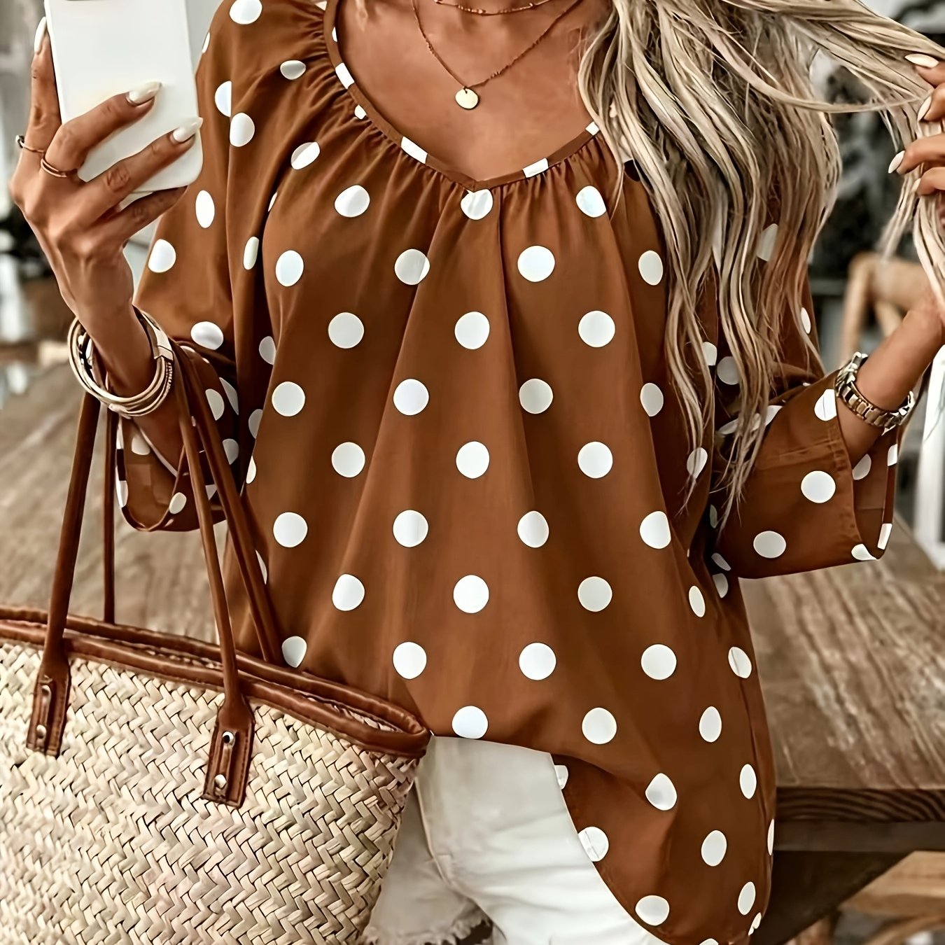 TEMU Plus Size, Plus Size Women's Fashion Polka Dot -quarter Sleeve