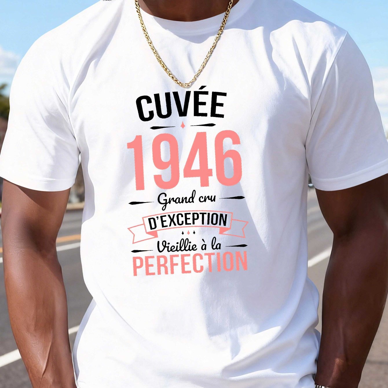 TEMU T-shirt VINTAGE 1946 à manches courtes pour homme Haut d'été