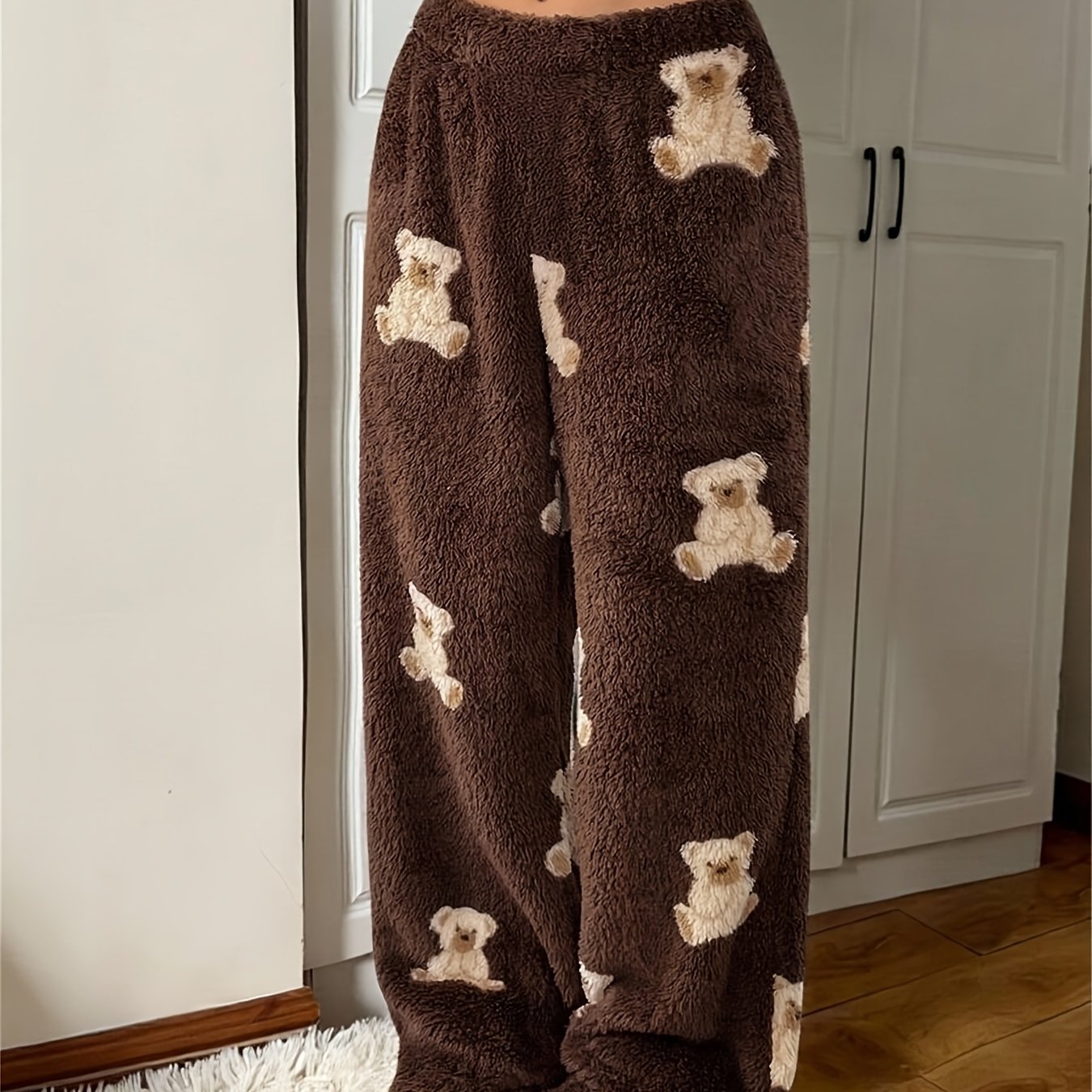TEMU Women's Autumn Winter Retro Color Bear Long Pants - Wear Outside