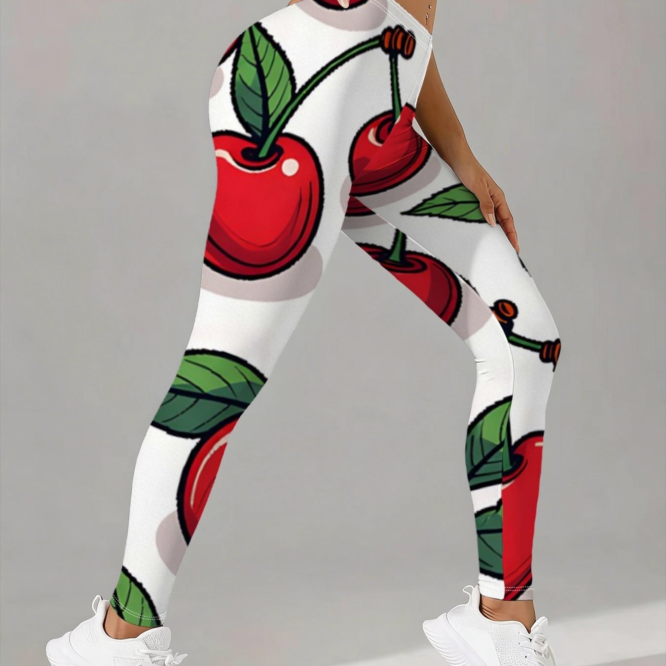 TEMU Pants! White Leggings With Cherry Print, High-waisted And Stretchy To Contour Your . Breathable And Comfortable Without Feeling Stuffy. Stylish