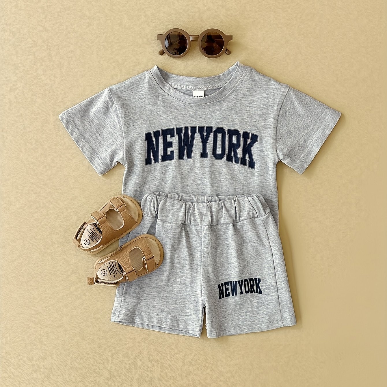 2pcs/set Baby Boy Clothes Fashion Letter Print Soft Comfortable Outdoor Short Sleeve Casual Outfit And Shorts Summer, For Outdoor