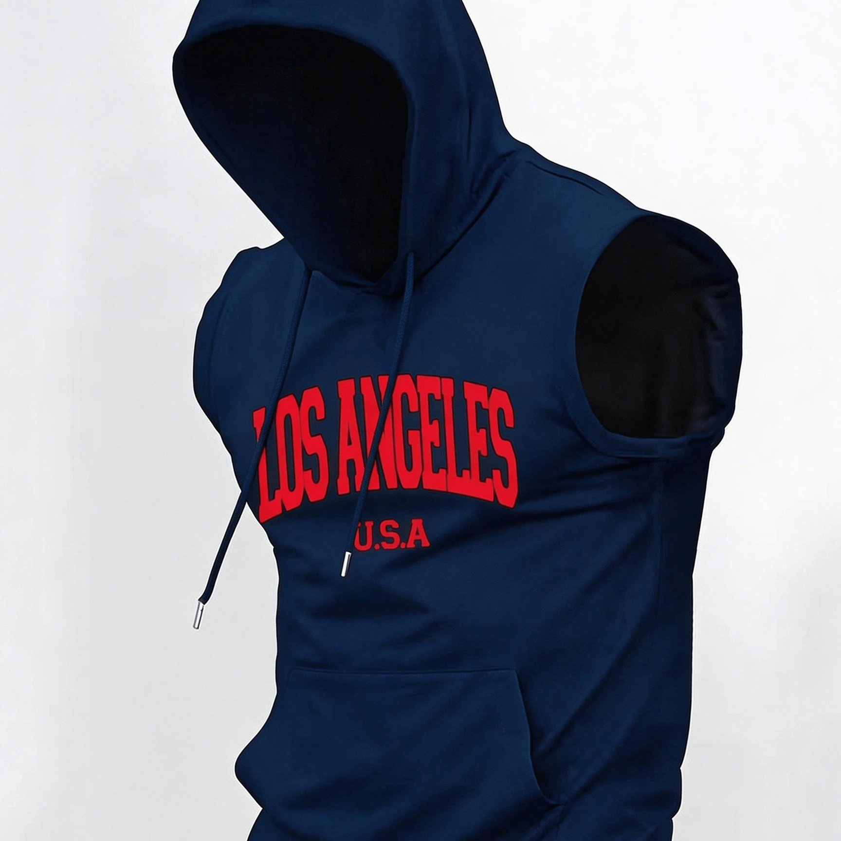 TEMU Los Angeles Letter Print Men's Sleeveless Hooded Vest For Summer/autumn, Fashionable Trendy For Gym