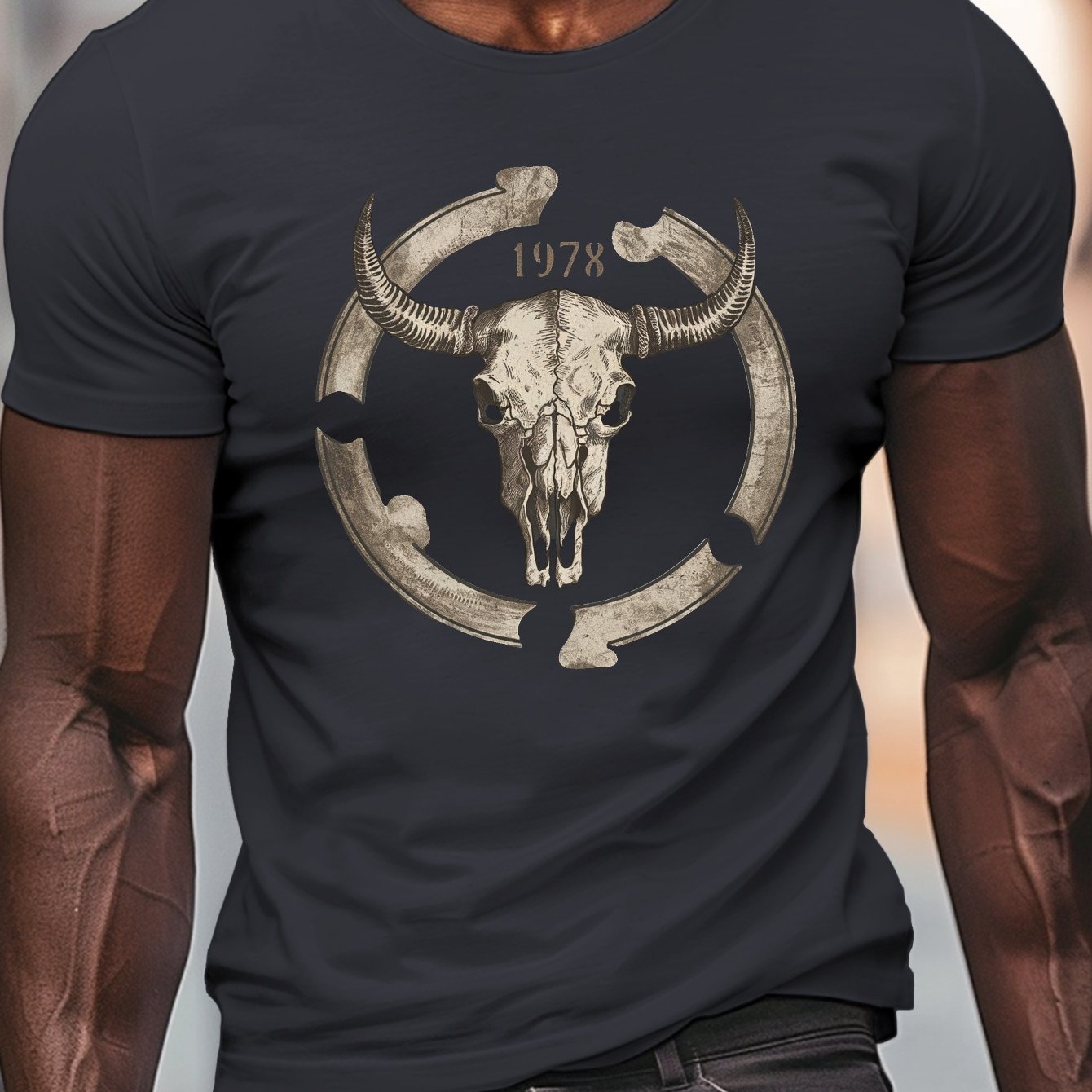 TEMU T-shirt ras du cou en polyester pour homme - Imprimé tête de géométrique - T-shirt décontracté en tricot d'été à manches courtes avec une légère