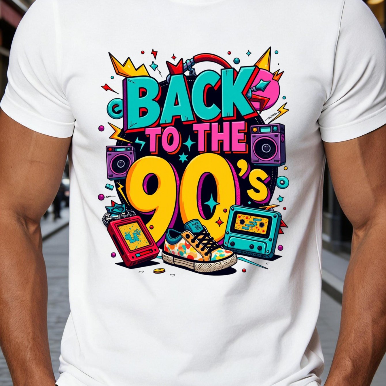 TEMU Retro 90s Style Men's T-shirt, The 90s With , Summer Casual Wear, Suitable For Trendy Youth And Nostalgic Gifts For