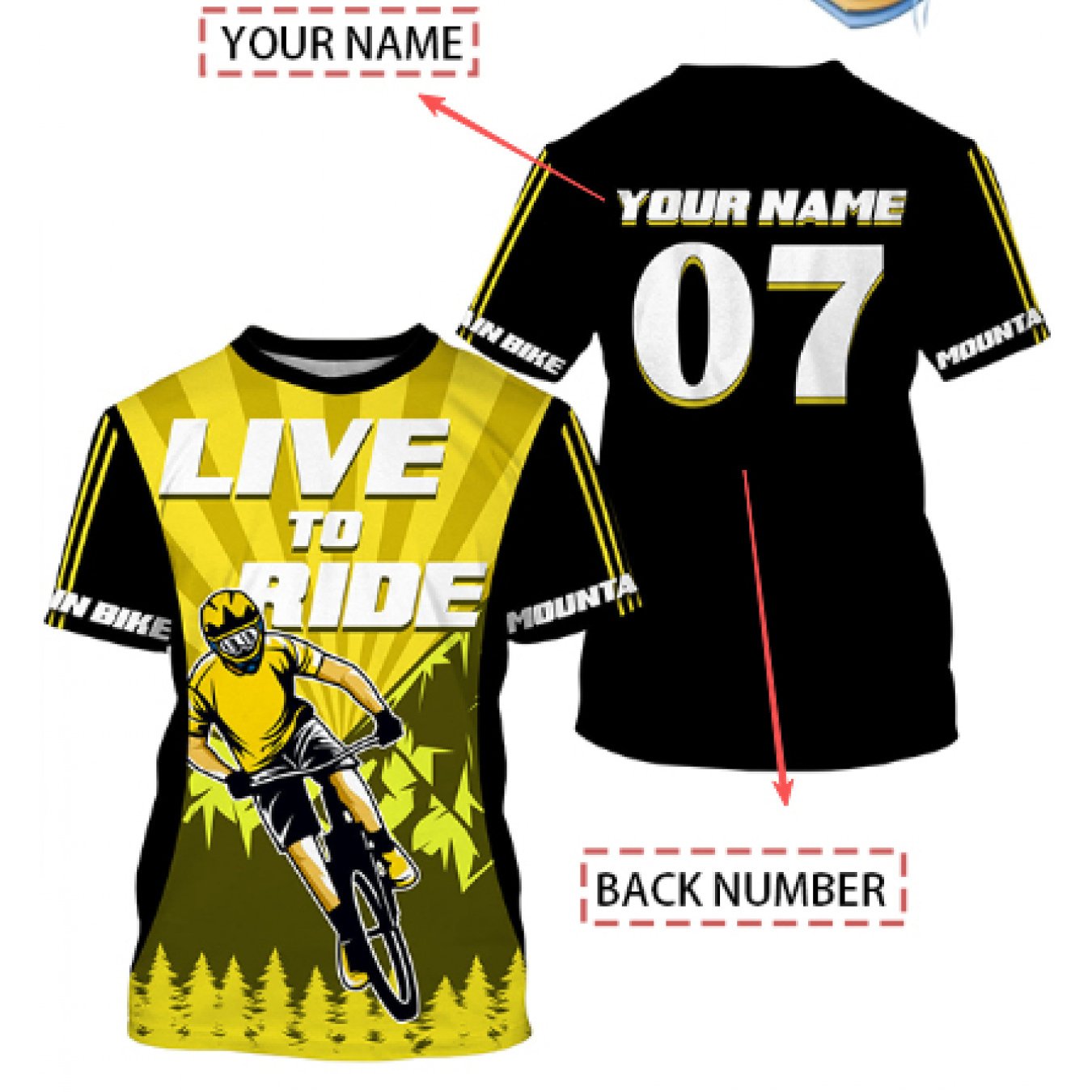 TEMU Maglia da ciclismo completamente stampata, personalizzabile con il tuo e , maglia da mountain bike gialla, maglia personalizzata a maniche corte