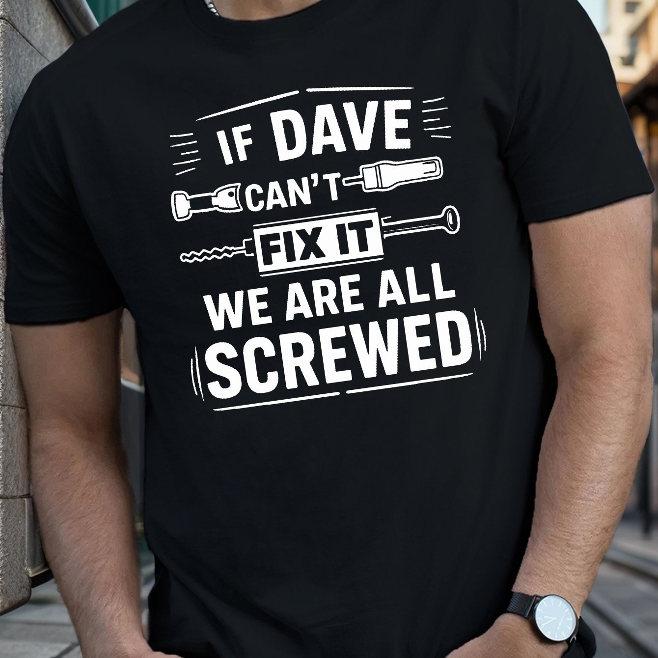 TEMU T-shirt Featuring A Drill Screwdriver Design, Men, Ideal For Casual Summer Wear With Short Sleeves.