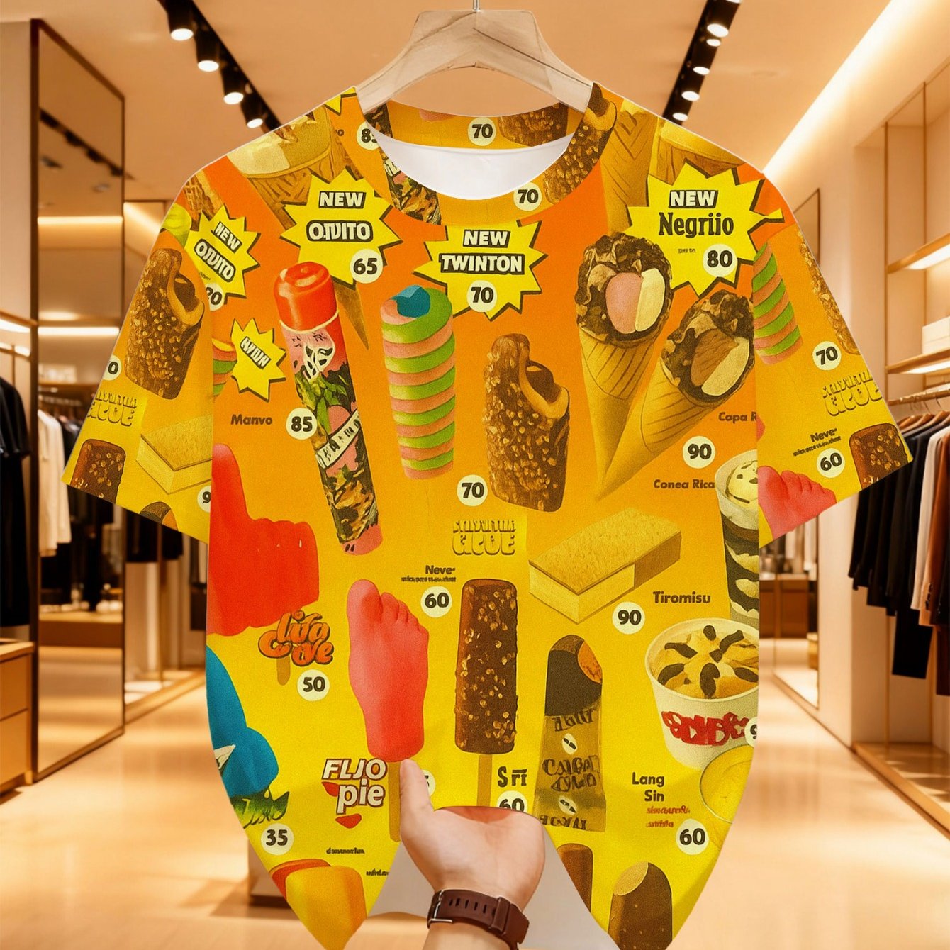 TEMU Men's Ice Cream Print T-shirt - Summer Short Sleeve Casual Streetwear Top With Vibrant Dessert Design, Lightweight Breathable Round Neck Tee For