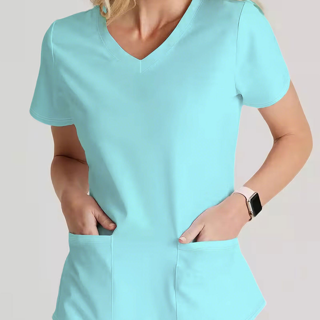 TEMU Beautiful Women's V-neck Light Short Sleeve T-shirt, Comfortable Top With Pockets, Breathable And Skin-friendly, Fresh And Non-stuffy, Suitable