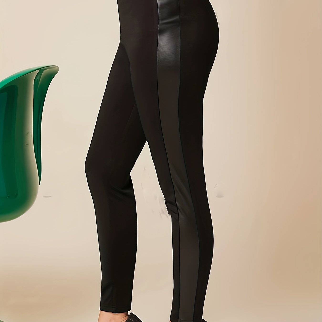 Black Contrast Side Seam Leggings